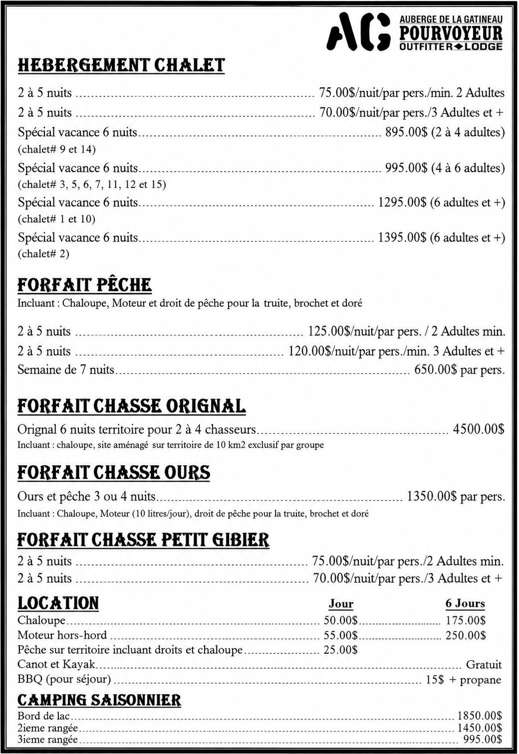 TARIF 2025 2